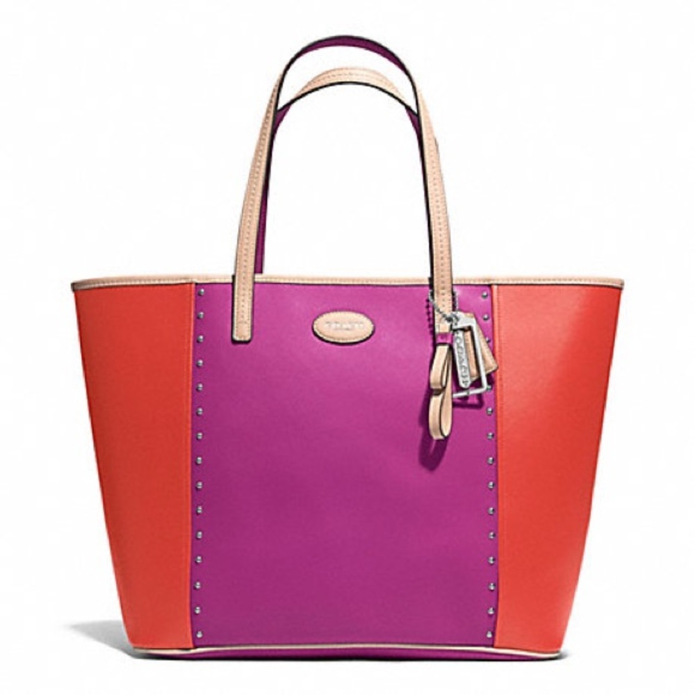 LIKE NEW! RARE METRO COLORBLOCK STUDDED TOTE (COACH F31325) PURSES BAG DESIGNER - Picture 1 of 4